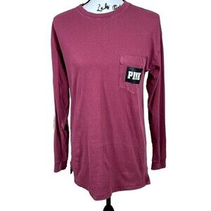 PINK Victoria's Secret top women burgundy long sleeve side pocket top size XS